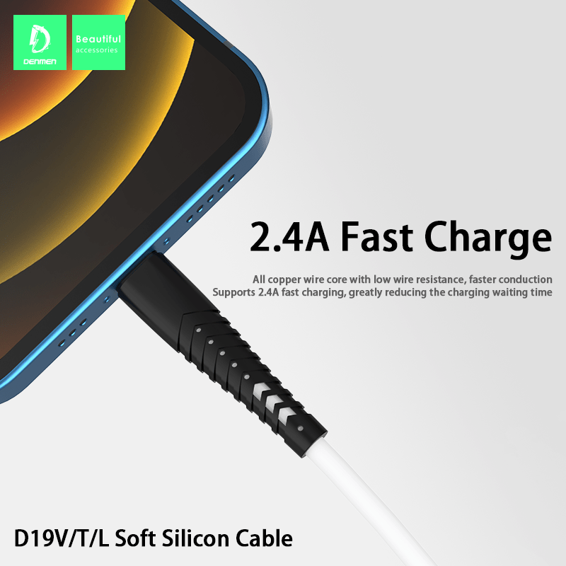 Кабель USB Denmen D19L SILICONE USB - Lightning (2.4A) 1 метр Кабель USB Denmen D19L SILICONE USB - Lightning (2.4A) 1 метр