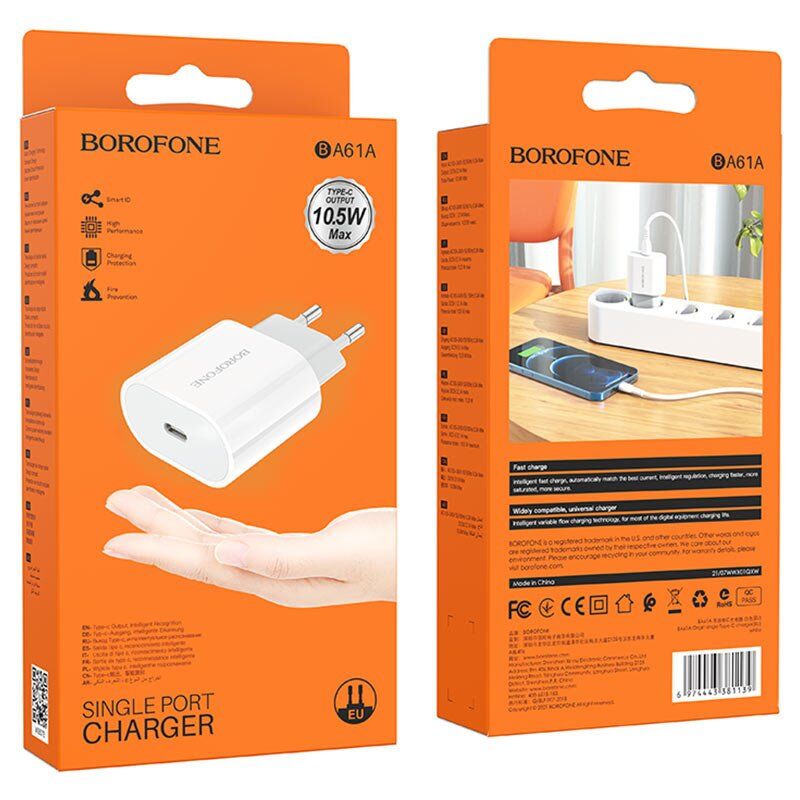 Мережевий зарядний пристрій BOROFONE BA61A Origin single Type-C charger(EU Мережевий зарядний пристрій BOROFONE BA61A Origin single Type-C charger(EU