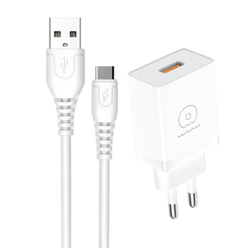 Мережевий зарядний пристрій WUW T66 2A + USB кабель Type-C Мережевий зарядний пристрій WUW T66 2A + USB кабель Type-C