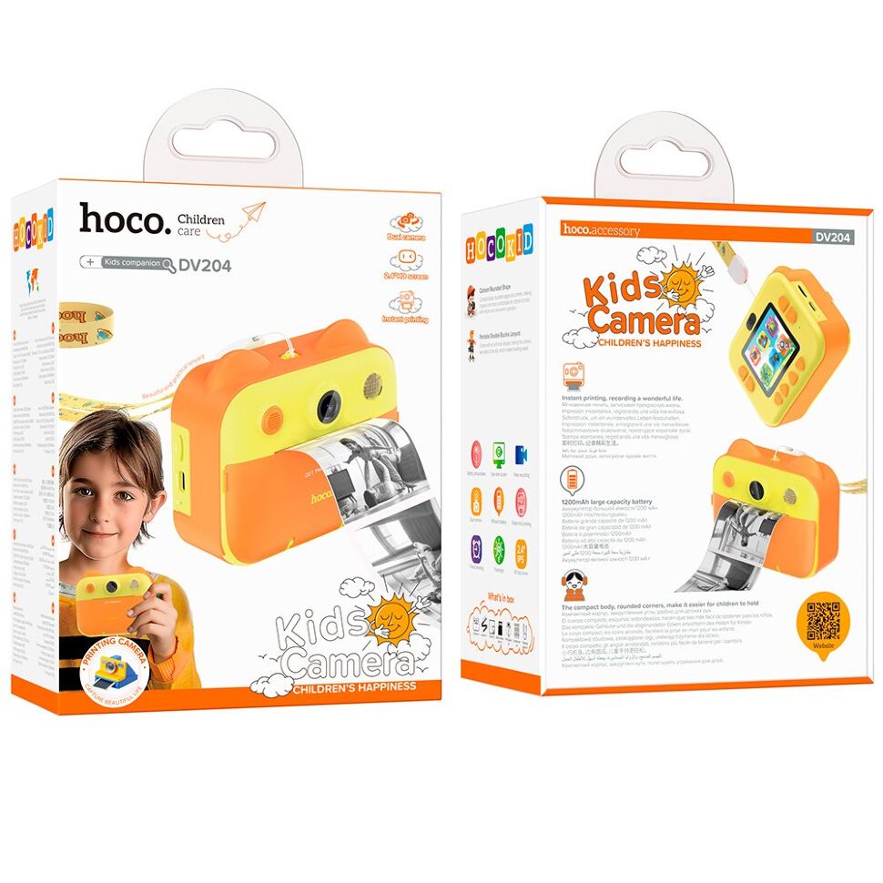 ФОТО КАМЕРА HOCO DV204 Dual lens children printing camera, жовтий