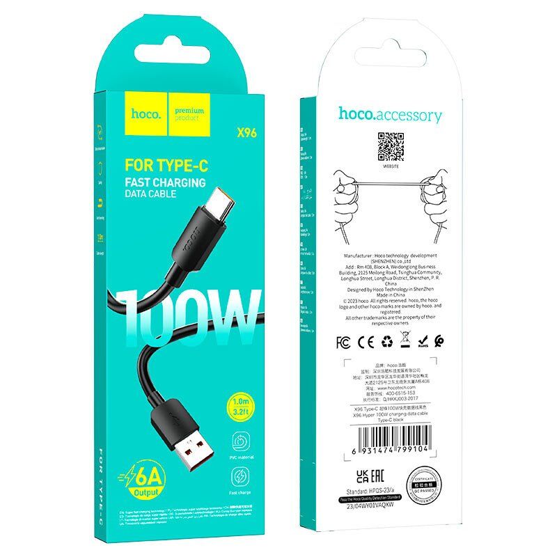 USB кабель HOCO X96 100W USB - Type-C 1M ЧОРНИЙ USB кабель HOCO X96 100W USB - Type-C 1M ЧОРНИЙ