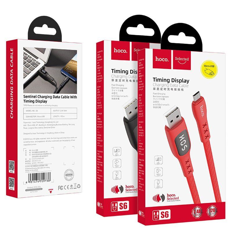 USB Кабель HOCO S6 Таймер LCD USB - Micro USB 1.20М, чорний USB Кабель HOCO S6 Таймер LCD USB - Micro USB 1.20М, чорний