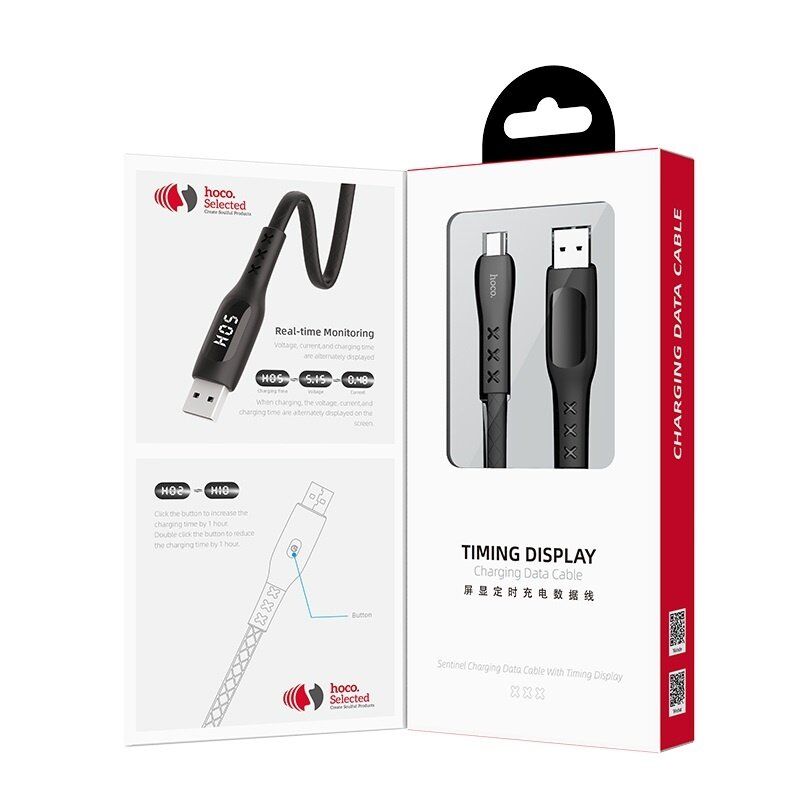USB Кабель HOCO S6 Таймер LCD USB - Micro USB 1.20М, чорний USB Кабель HOCO S6 Таймер LCD USB - Micro USB 1.20М, чорний