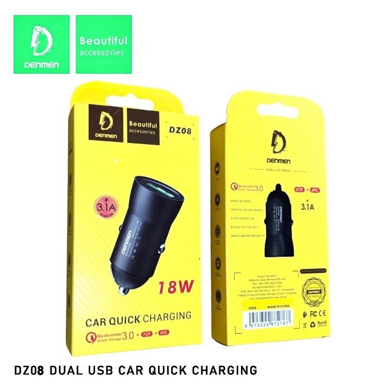 Автомобільний зарядний пристрій DENMEN DZ08 3.1A 1USB PORT 18W, QC3.0, FCP, AFC Автомобільний зарядний пристрій DENMEN DZ08 3.1A 1USB PORT 18W, QC3.0, FCP, AFC