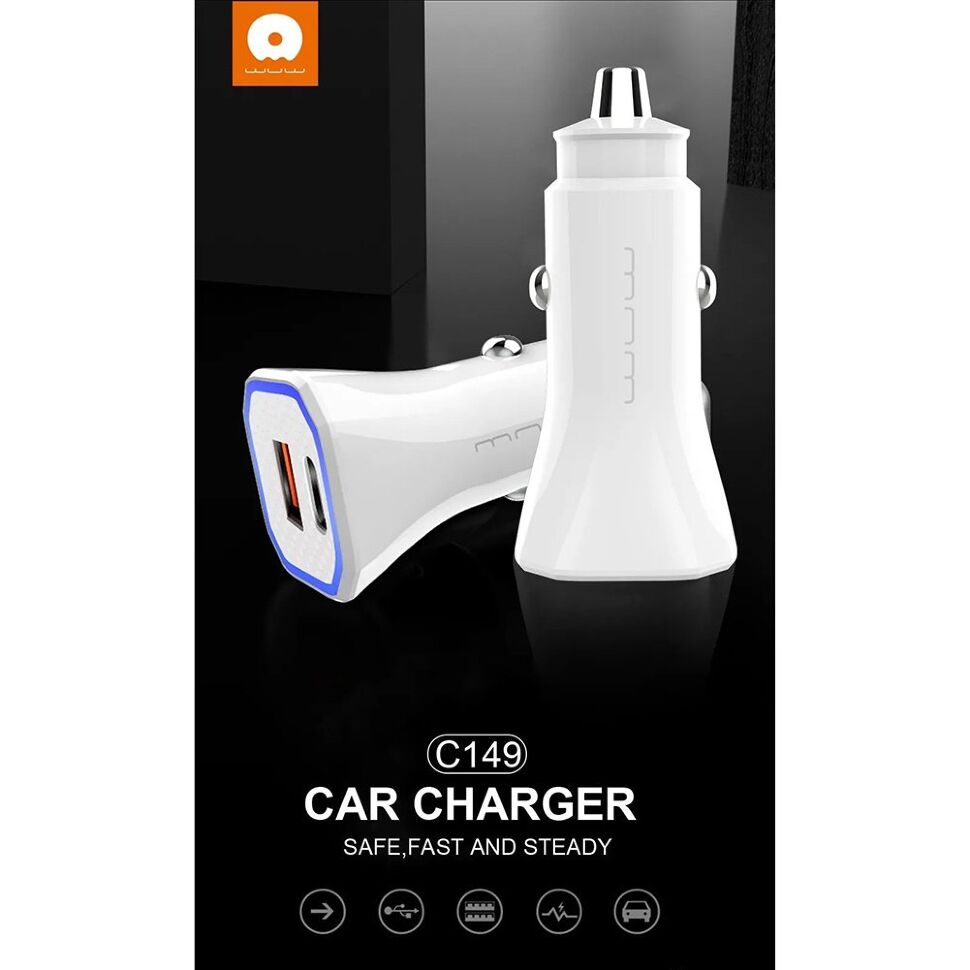 Автомобільний зарядний пристрій WUW C149 USB + TYPE-C 2.4A (70) Автомобільний зарядний пристрій WUW C149 USB + TYPE-C 2.4A (70)
