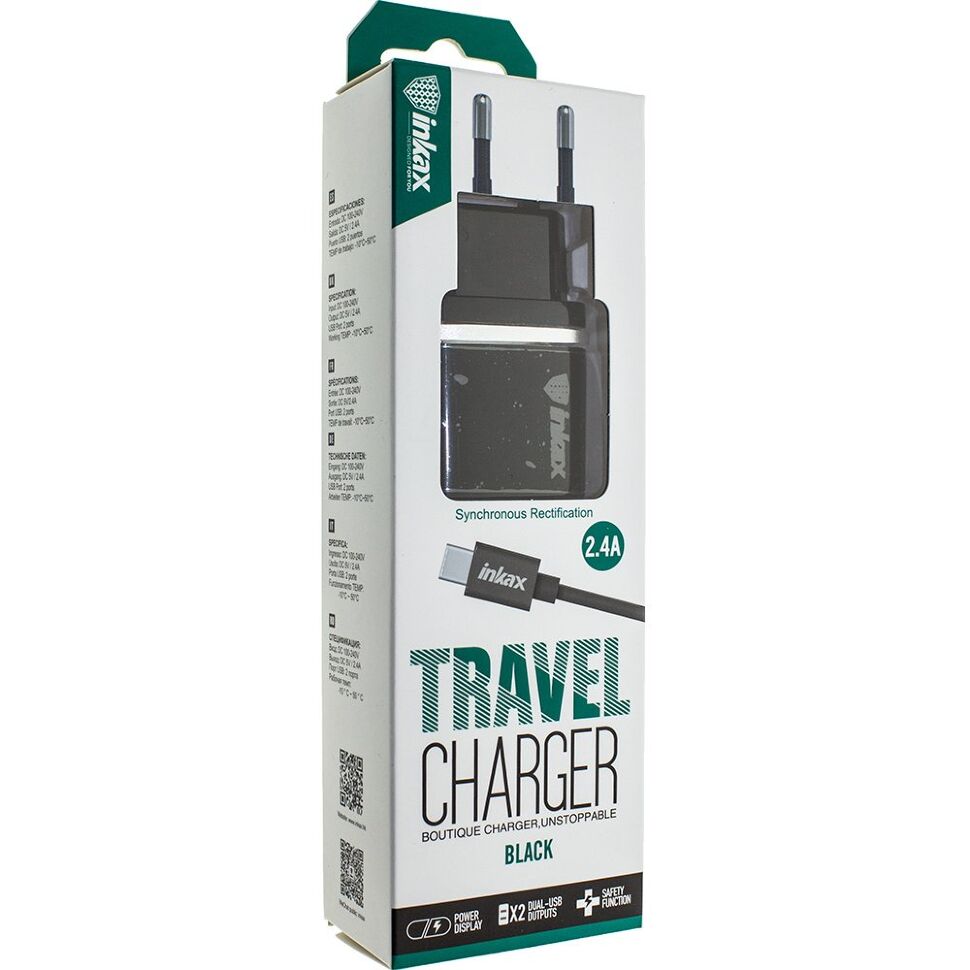 Мережевий зарядний пристрій INKAX CD-11 2.4A + USB кабель TYPE-C Мережевий зарядний пристрій INKAX CD-11 2.4A + USB кабель TYPE-C