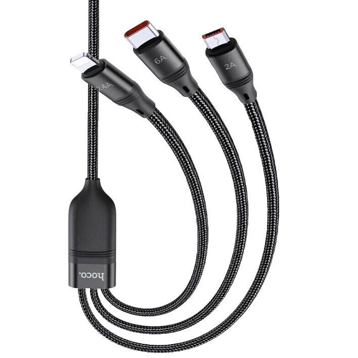USB кабель HOCO U104 3в1 Lightning/Micro/Type-C, чорний USB кабель HOCO U104 3в1 Lightning/Micro/Type-C, чорний