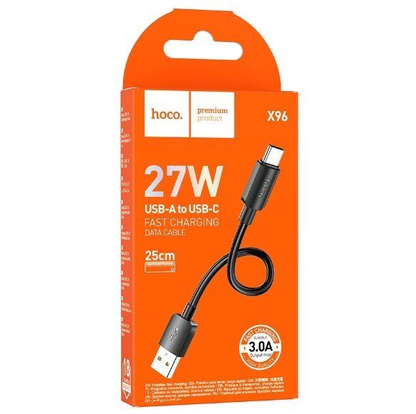 USB кабель HOCO X96 27W USB - Type-C 0,25M ЧОРНИЙ USB кабель HOCO X96 27W USB - Type-C 0,25M ЧОРНИЙ