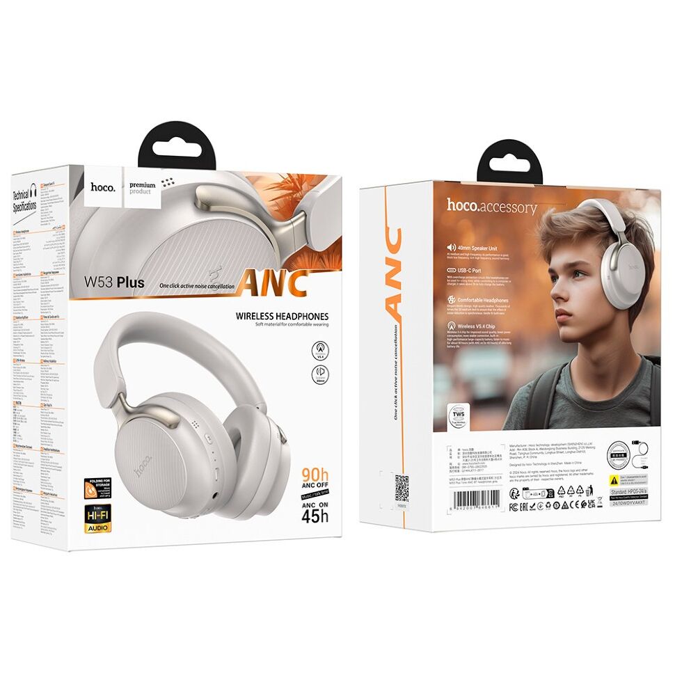 Бездротові повнорозмірні навушники HOCO W53 PLUS, сірий