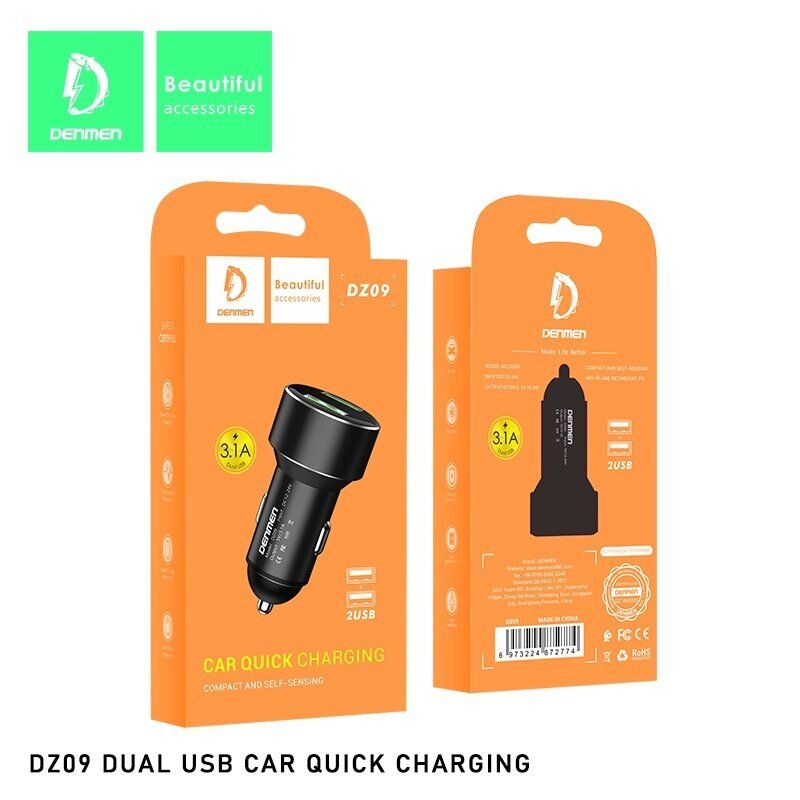 Автомобільний зарядний пристрій DENMEN DZ09 LED LCD 3.1A 2USB PORT ЗОЛОТИЙ Автомобільний зарядний пристрій DENMEN DZ09 LED LCD 3.1A 2USB PORT ЗОЛОТИЙ