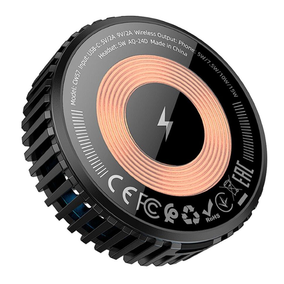 Бездротовий зарядний пристрій HOCO CW57 15W, ЧОРНИЙ Бездротовий зарядний пристрій HOCO CW57 15W, ЧОРНИЙ