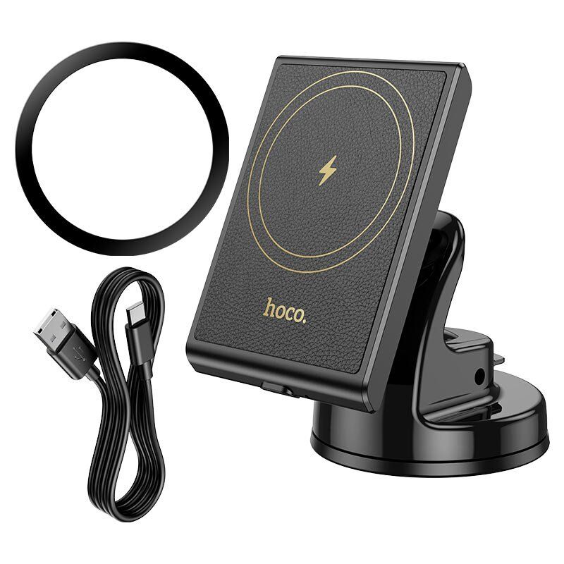 Автомобільний магнітний тримач із бездротовою зарядкою HOCO HW20 Precious (чорний) Автомобільний магнітний тримач із бездротовою зарядкою HOCO HW20 Precious (чорний)