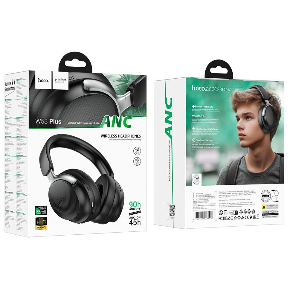 Бездротові повнорозмірні навушники HOCO W53 PLUS, чорний