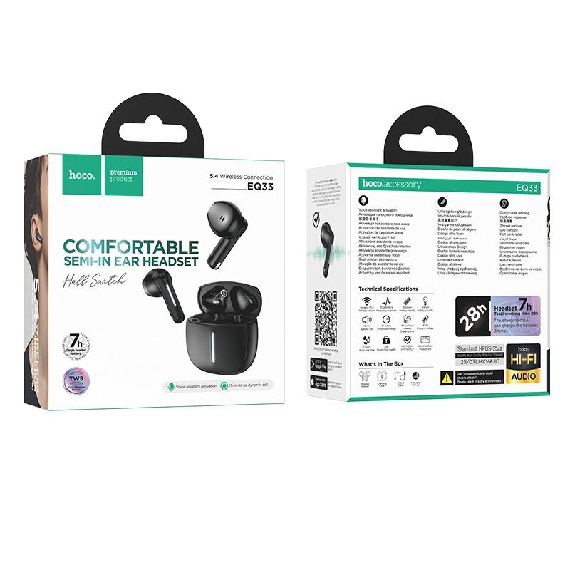 Беспроводная Bluetooth-гарнитура HOCO EQ33 Gem wireless BT headset(App), черный