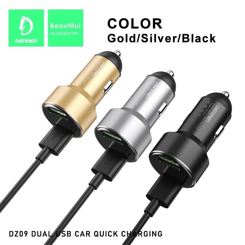 Автомобільний зарядний пристрій DENMEN DZ09 LED LCD 3.1A 2USB PORT СІРИЙ