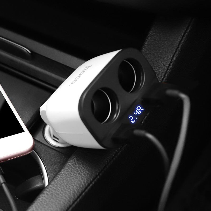 Автомобільний зарядний пристрій HOCO Z28 з двума роз'ємами прикурювача + 2 USB 3.1A, білий Автомобільний зарядний пристрій HOCO Z28 з двума роз'ємами прикурювача + 2 USB 3.1A, білий