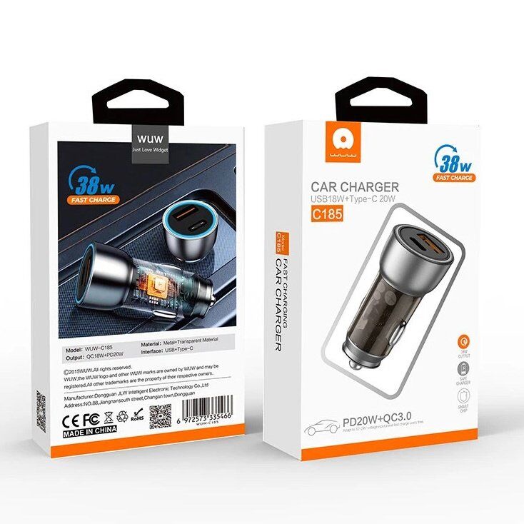 Автомобільний зарядний пристрій WUW C185 USB + TYPE-C 38W (96) Автомобільний зарядний пристрій WUW C185 USB + TYPE-C 38W (96)