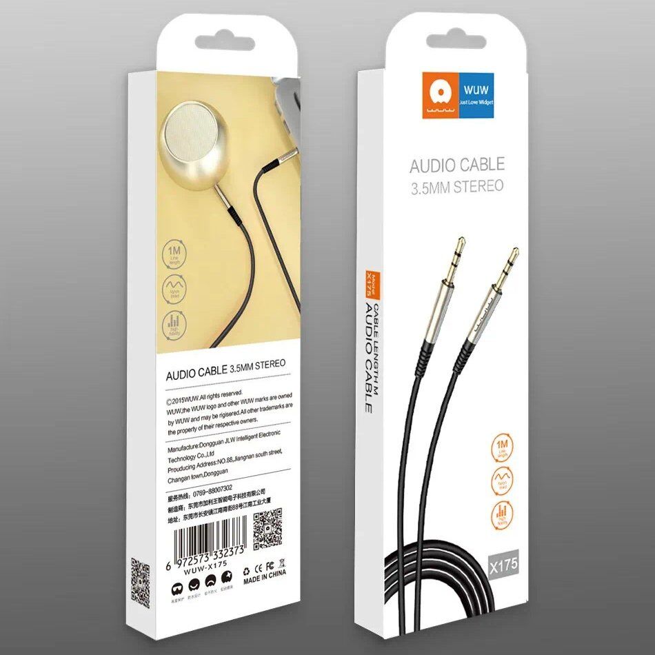 Кабель AUX WUW X175 3,5ММ 1МЕТР ЧОРНИЙ (500)