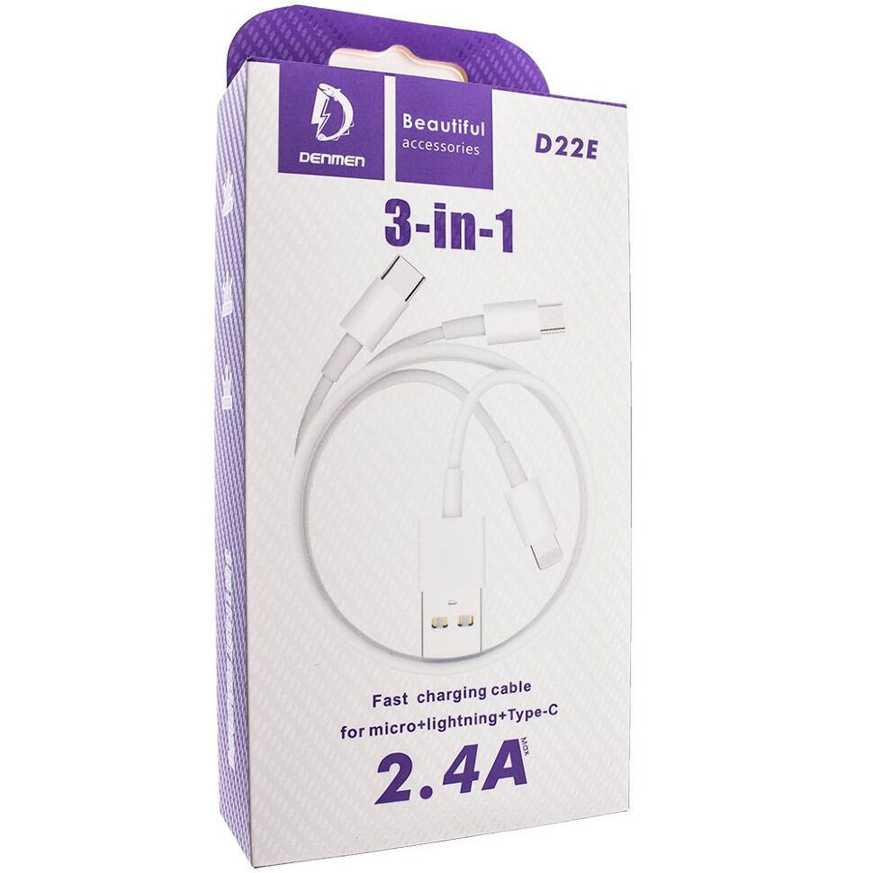 Кабель USB Denmen D22E 3В1 USB - Lightning/Micro/Type-C (2,4A) Кабель USB Denmen D22E 3В1 USB - Lightning/Micro/Type-C (2,4A)