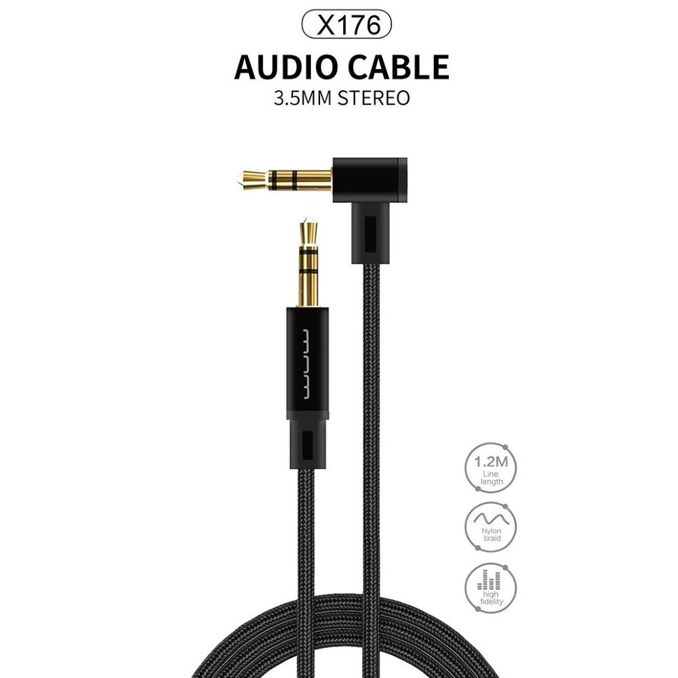 Кабель AUX WUW X176 jack 3.5 мм - jack 3.5 мм 1.2 МЕТРА ТКАНИНА КУТОВИЙ ЧОРНИЙ Кабель AUX WUW X176 jack 3.5 мм - jack 3.5 мм 1.2 МЕТРА ТКАНИНА КУТОВИЙ ЧОРНИЙ