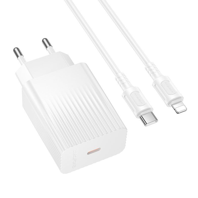 Мережевий зарядний пристрій BOROFONE BAS73A PD 20W USB-C + кабель TYPE-C - LIGHTNING, білий Мережевий зарядний пристрій BOROFONE BAS73A PD 20W USB-C + кабель TYPE-C - LIGHTNING, білий