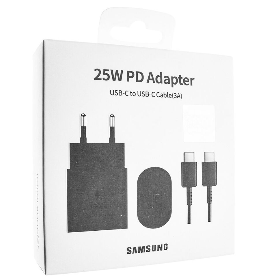 Мережевий зарядний пристрій SAMSUNG PD 2в1 25W 3A (EP-TA800) + кабель TYPE-C - TYPE-C, чорний в упаковці (D)
