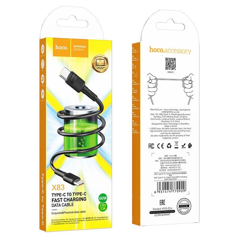 USB-C кабель HOCO X83 60W Type-C - Type-C 1 MЕТР ЧОРНИЙ USB-C кабель HOCO X83 60W Type-C - Type-C 1 MЕТР ЧОРНИЙ