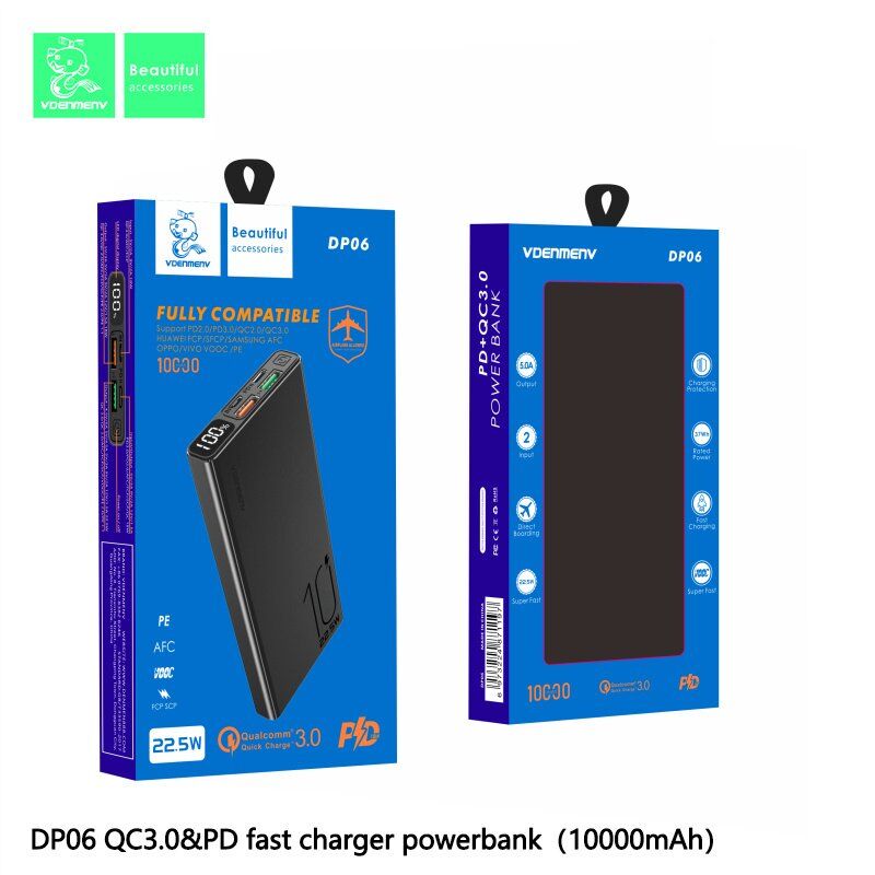 POWER BANK DENMEN DP06 10000mAh 22,5W QC3.0 PD