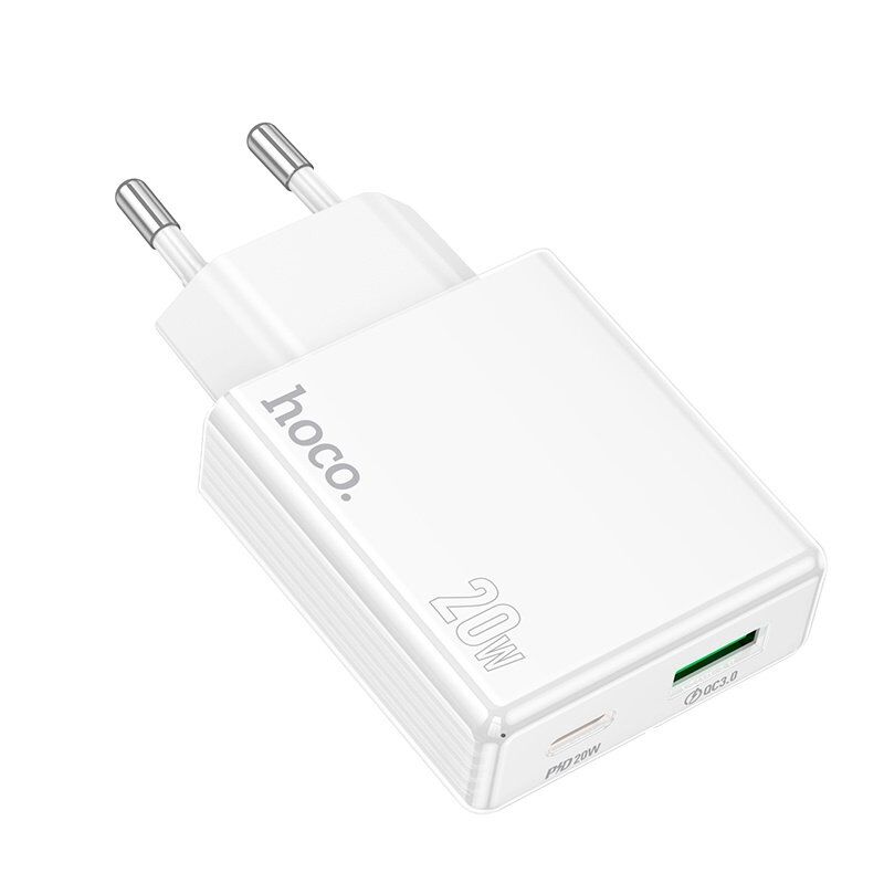 Мережевий зарядний пристрій HOCO C142A TYPE-C PD 20W + USB QC3.0, БІЛИЙ Мережевий зарядний пристрій HOCO C142A TYPE-C PD 20W + USB QC3.0, БІЛИЙ