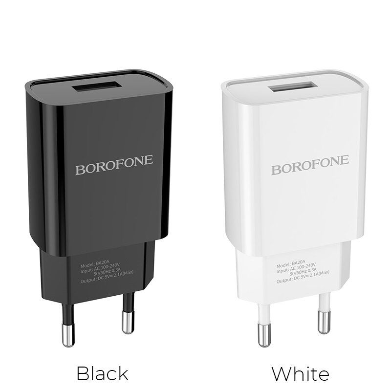 СЗУ Borofone BA20A (1USB/2,1A) + USB - MicroUSB (черный)