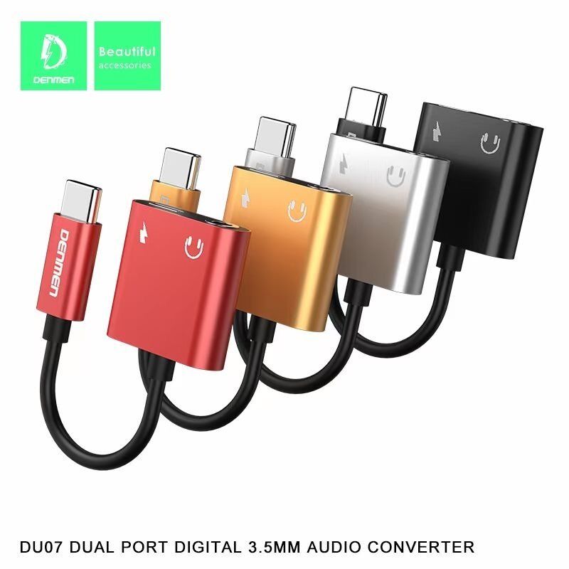 AUX ПЕРЕХІДНИК Denmen DU07 Type-C - jack 3.5 мм + ЗАРЯДКА FOR ANDROID / MAC