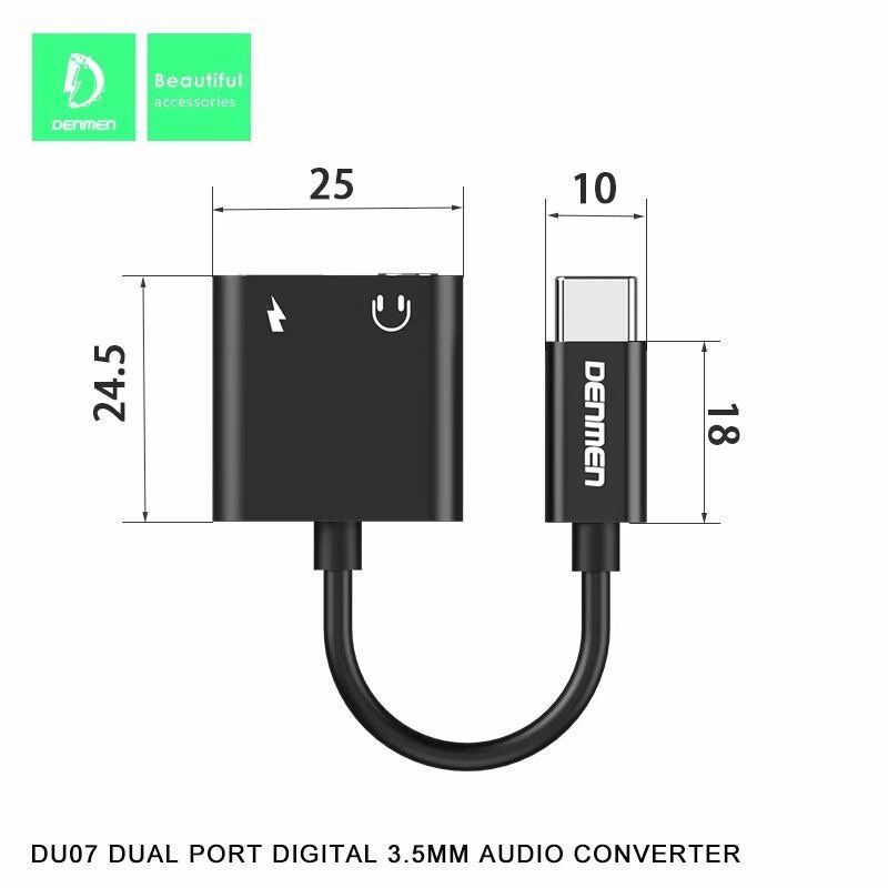 AUX ПЕРЕХІДНИК Denmen DU07 Type-C - jack 3.5 мм + ЗАРЯДКА FOR ANDROID / MAC