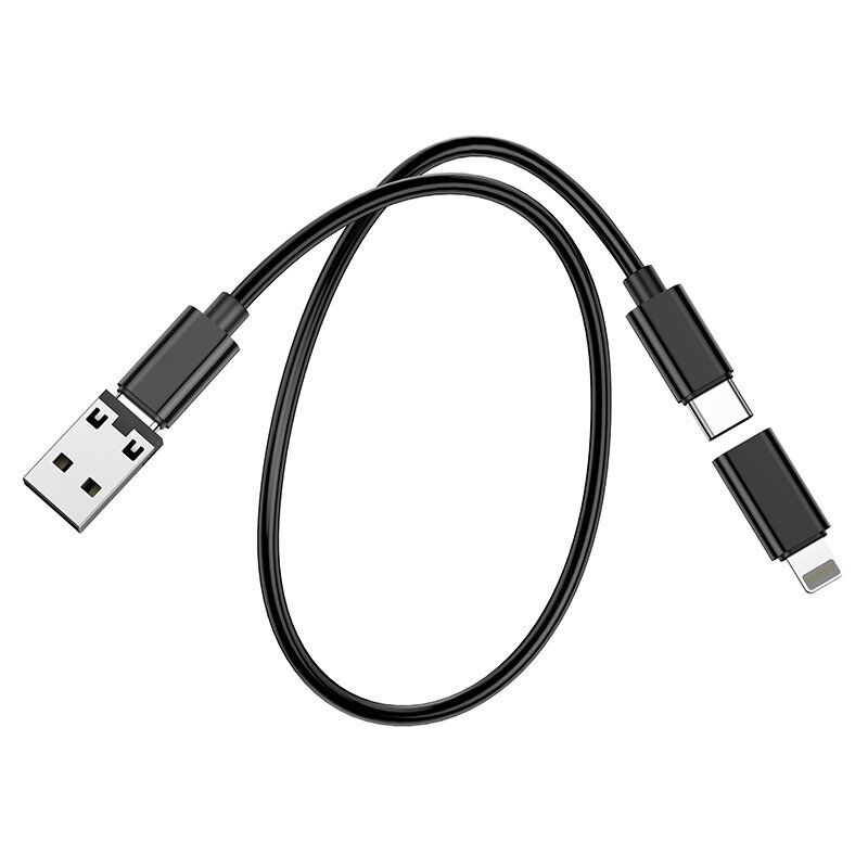 USB кабель HOCO U114 3в1 Type-C - Type-C с переходниками с Type-C на MicroUSB, Lightning, USB, 60W, 0,28 метра, чёрный