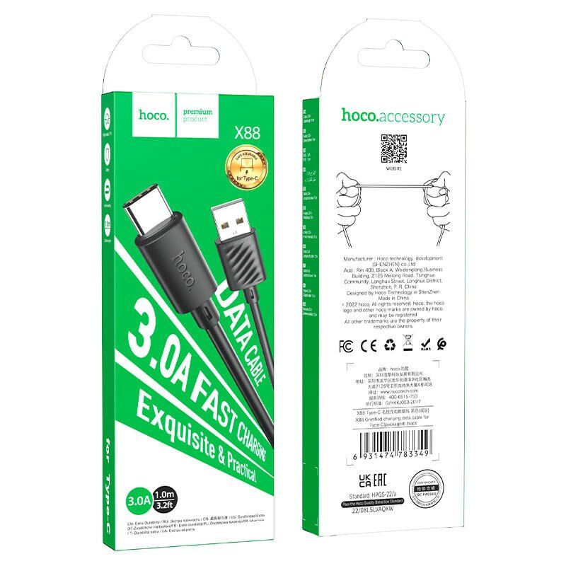 USB кабель HOCO X88 USB - Type-C 1метр, чорний USB кабель HOCO X88 USB - Type-C 1метр, чорний