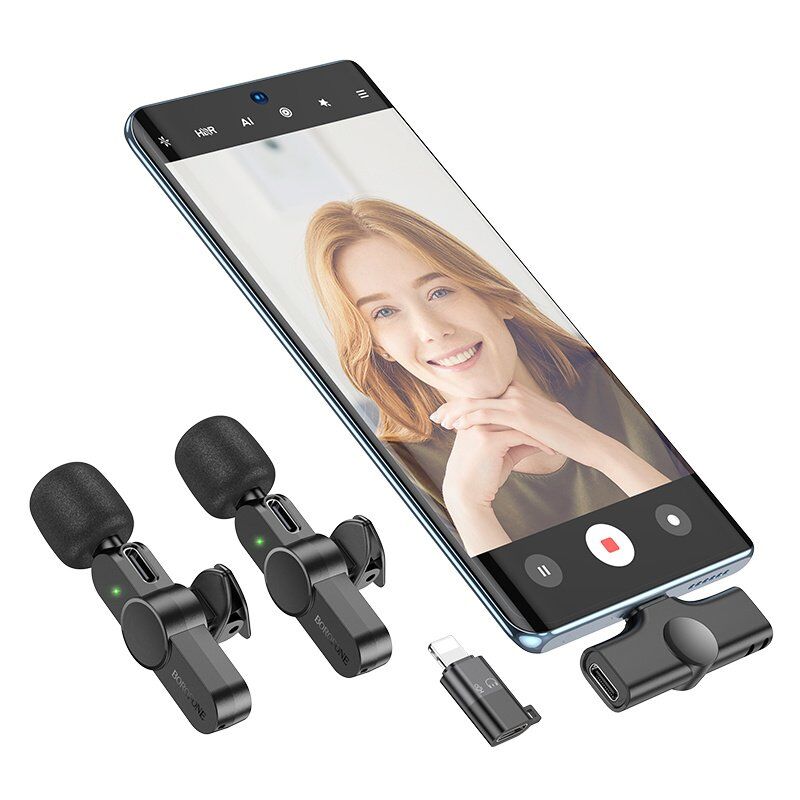 Бездротовий петличний мікрофон Borofone BFK12 2в1 LIGHTNING | TYPE-C, чорний Бездротовий петличний мікрофон Borofone BFK12 2в1 LIGHTNING | TYPE-C, чорний