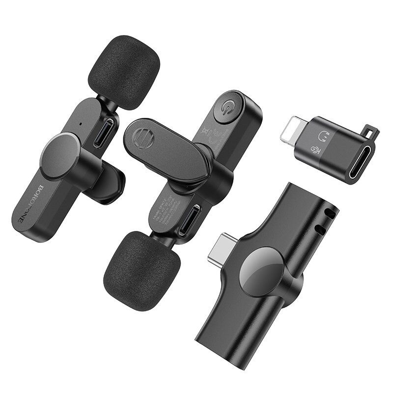 Бездротовий петличний мікрофон Borofone BFK12 2в1 LIGHTNING | TYPE-C, чорний Бездротовий петличний мікрофон Borofone BFK12 2в1 LIGHTNING | TYPE-C, чорний