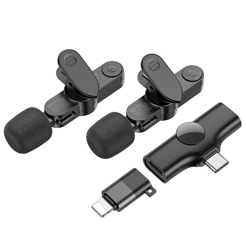 Бездротовий петличний мікрофон Borofone BFK12 2в1 LIGHTNING | TYPE-C, чорний Бездротовий петличний мікрофон Borofone BFK12 2в1 LIGHTNING | TYPE-C, чорний