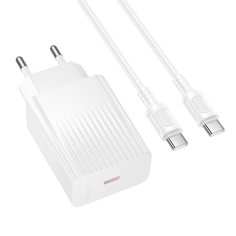 Мережевий зарядний пристрій BOROFONE BAS73A PD 20W USB-C + кабель TYPE-C - TYPE-C, білий Мережевий зарядний пристрій BOROFONE BAS73A PD 20W USB-C + кабель TYPE-C - TYPE-C, білий