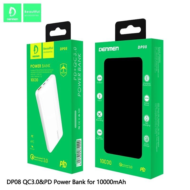 POWER BANK DENMEN DP08 10000mA БІЛИЙ QC3.0 PD 18W
