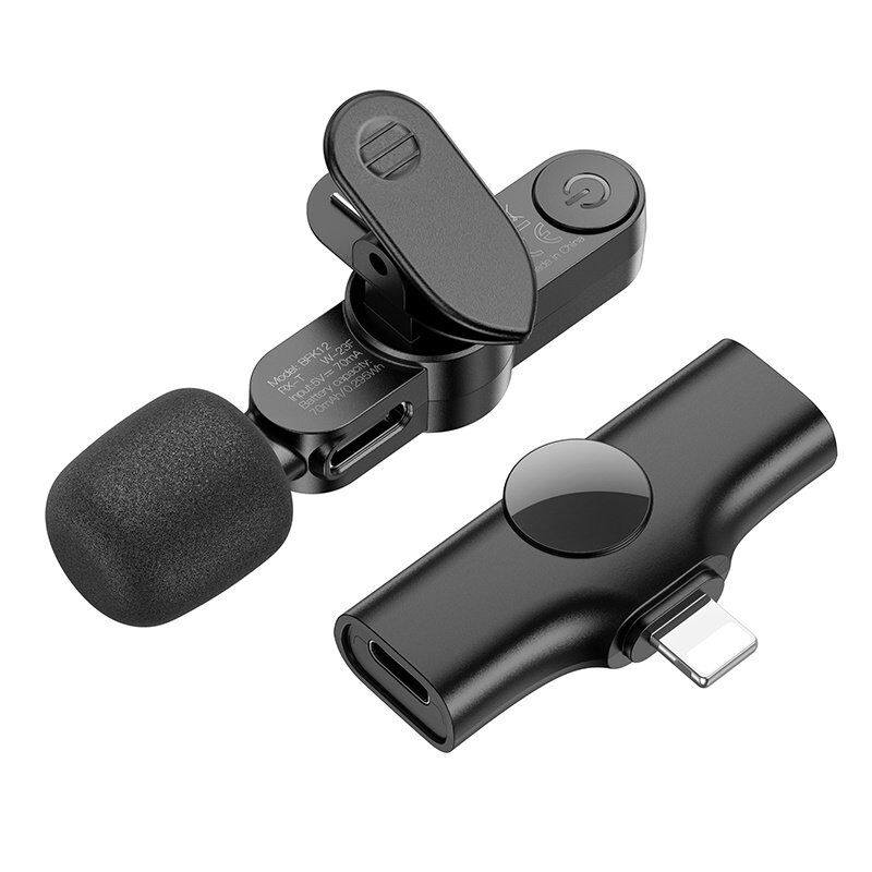Бездротовий петличний мікрофон Borofone BFK12 LIGHTNING для iPhone, чорний Бездротовий петличний мікрофон Borofone BFK12 LIGHTNING для iPhone, чорний