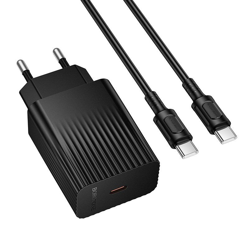 Мережевий зарядний пристрій BOROFONE BAS73A PD 20W USB-C + кабель TYPE-C - TYPE-C, чорний Мережевий зарядний пристрій BOROFONE BAS73A PD 20W USB-C + кабель TYPE-C - TYPE-C, чорний