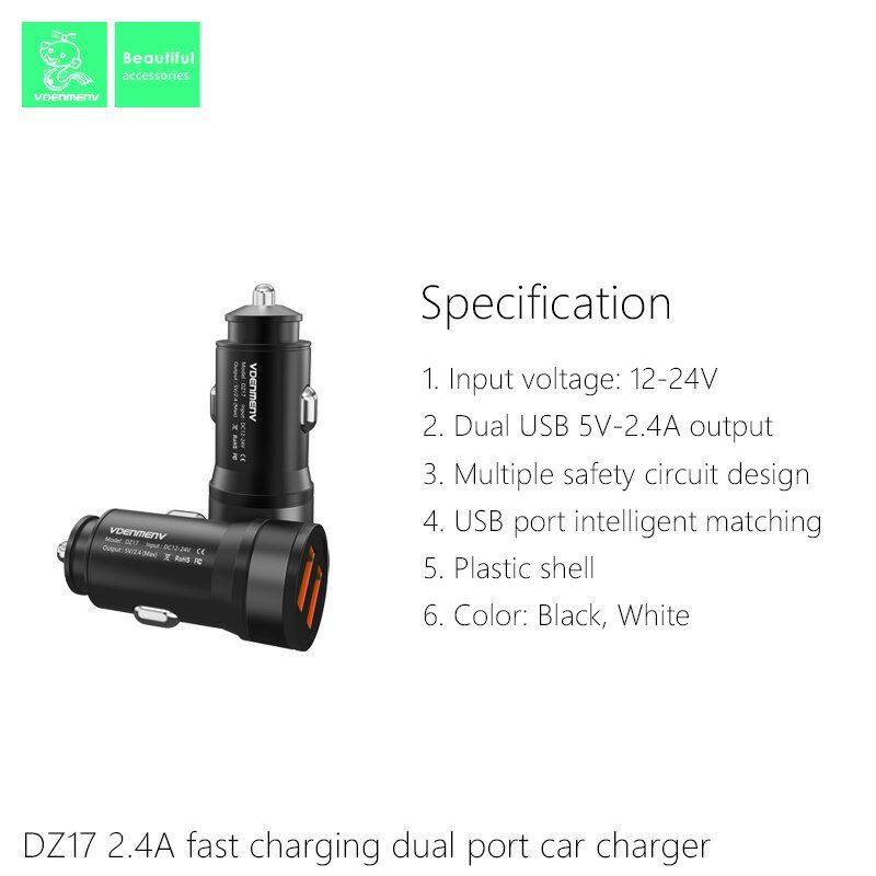 Автомобільний зарядний пристрій DENMEN DZ17 2.4A 2USB Автомобільний зарядний пристрій DENMEN DZ17 2.4A 2USB