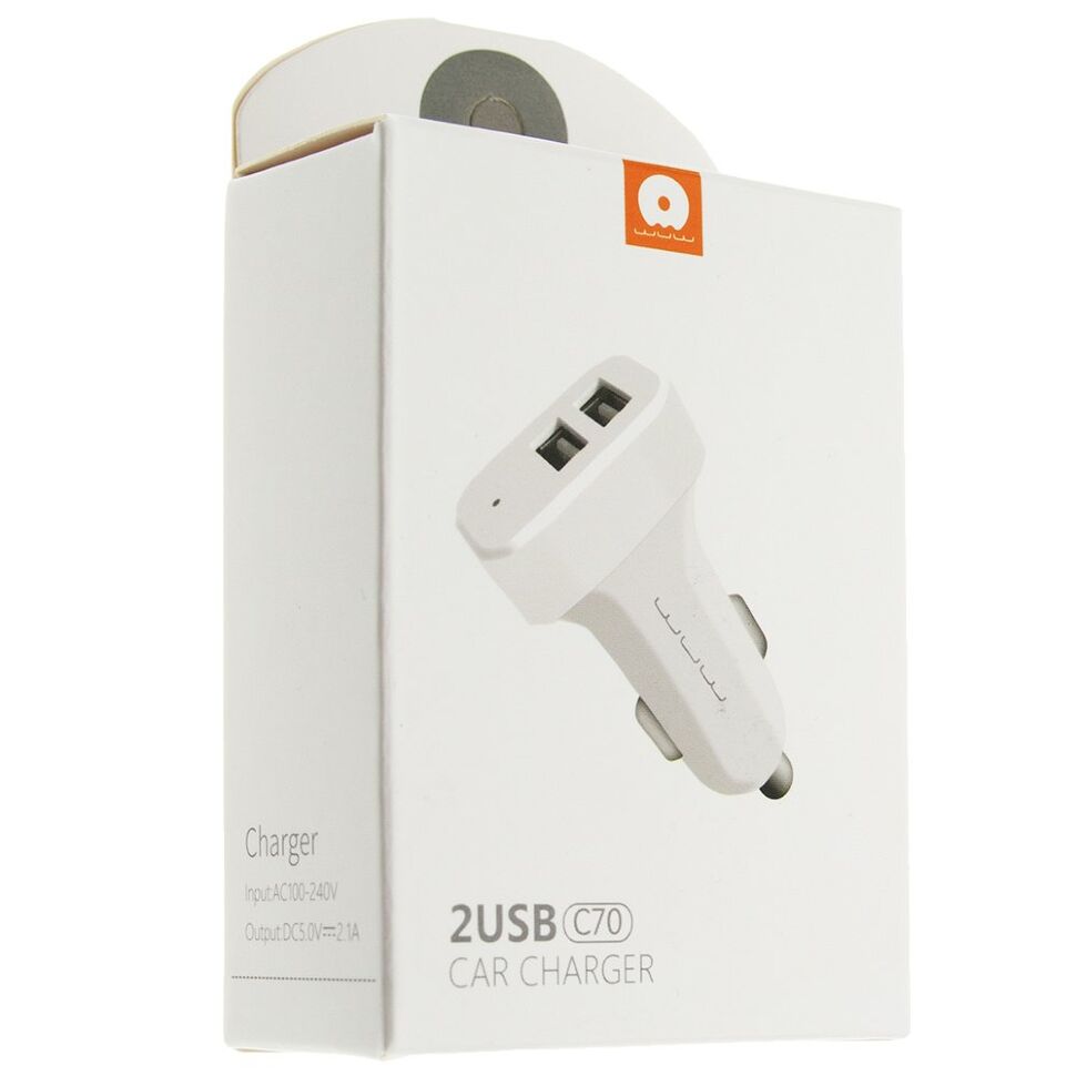 Автомобільний зарядний пристрій WUW C70 2 USB 2.1A БІЛИЙ (20) Автомобільний зарядний пристрій WUW C70 2 USB 2.1A БІЛИЙ (20)