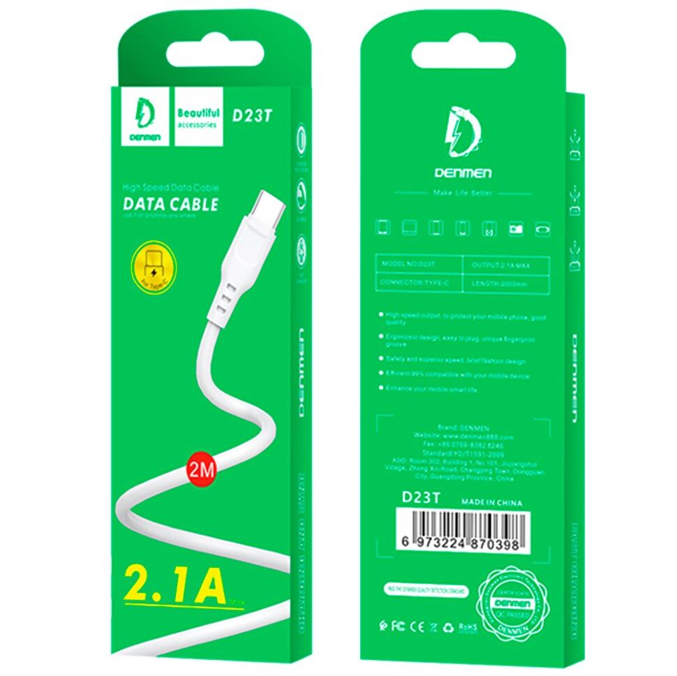 Кабель USB Denmen D23T USB - Type-C (2.1A) 2 метри Кабель USB Denmen D23T USB - Type-C (2.1A) 2 метри