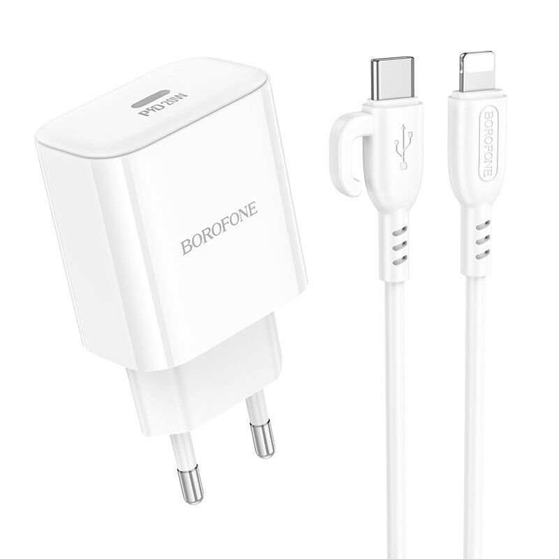 Сетевое зарядное устройство Borofone BA81A PD20W Type-C + кабель Type-C - Lightning, белый