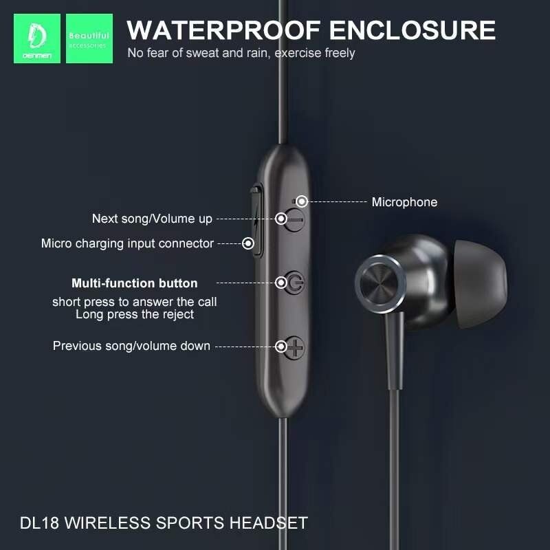 Бездротові навушники DENMEN DL18, чорний Бездротові навушники DENMEN DL18, чорний