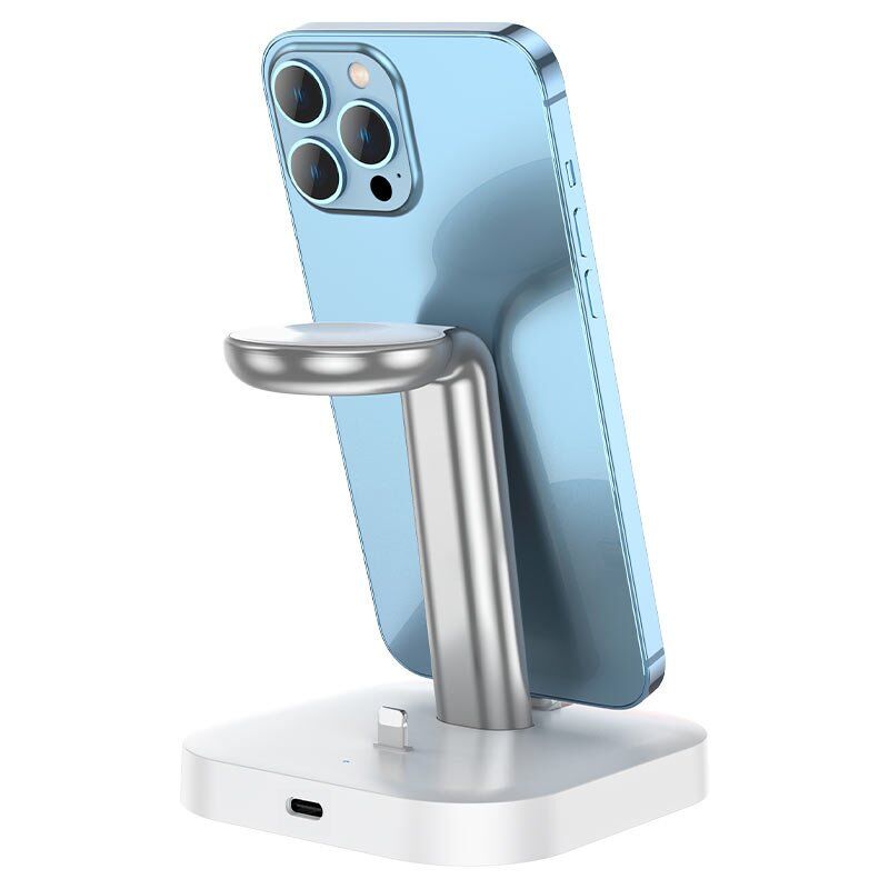 Бездротовий зарядний пристрій HOCO CW43 3в1 для смартфона, навушників і годинника, 15W, білий