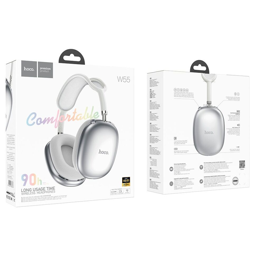 Бездротові повнорозмірні навушники HOCO W55, сталевий Бездротові повнорозмірні навушники HOCO W55, сталевий
