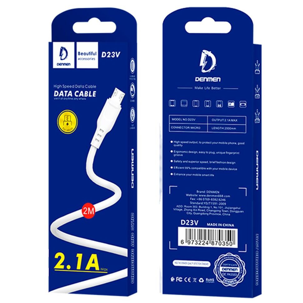 Кабель USB Denmen D23V USB - micro USB (2.1A)