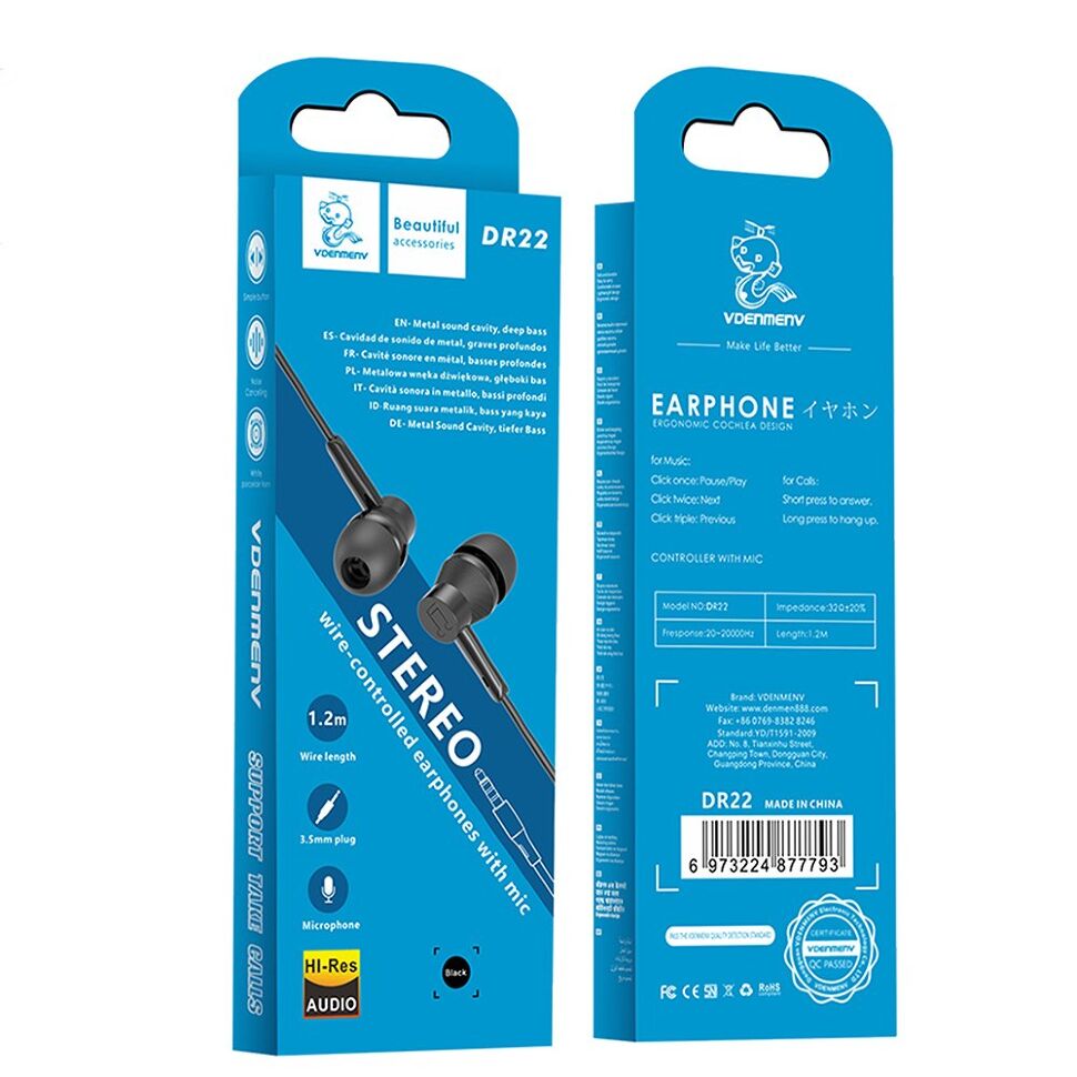 Навушники дротові DENMEN DR22 Навушники дротові DENMEN DR22